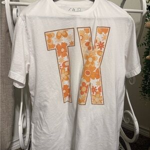 White T-Shirt with Orange Floral TX Design